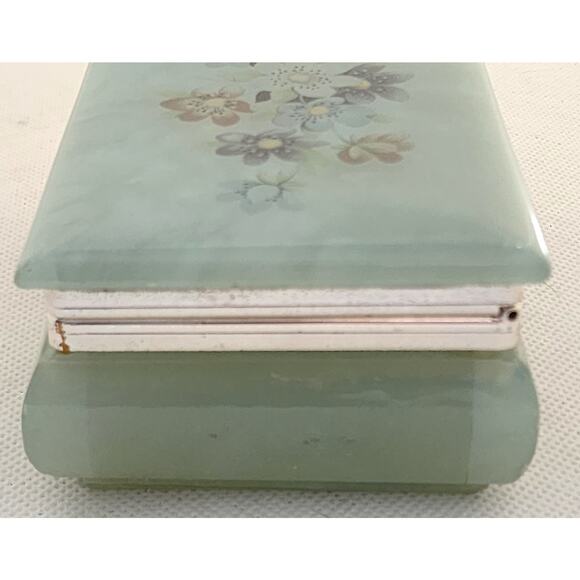Trinket/Jewelry Box-Alabaster-Green-Flowers-Hinged Edge - Picture 5 of 13